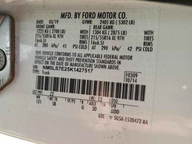 NM0LS7E25K1427517 - 2019 FORD TRANSIT CO XL WHITE photo 13