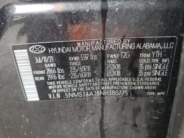 5NMS34AJ8NH380775 - 2022 HYUNDAI SANTA FE SEL GRAY photo 13