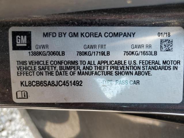 KL8CB6SA8JC451492 - 2018 CHEVROLET SPARK LS Графитовый фото 12