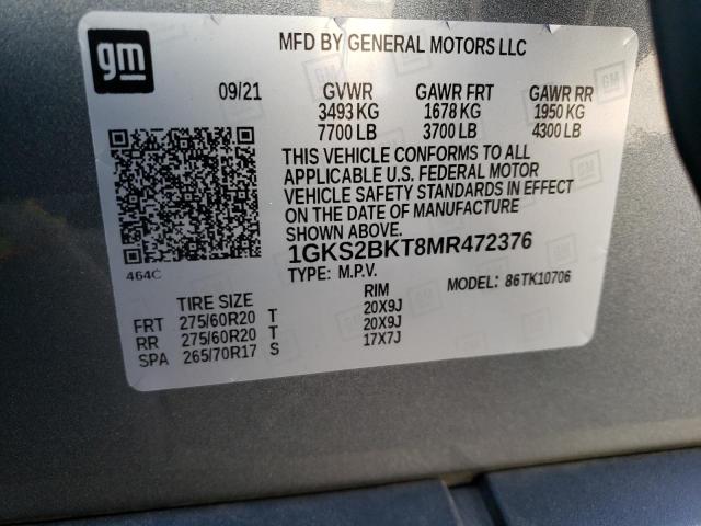 1GKS2BKT8MR472376 - 2021 GMC YUKON SLT GRAY photo 14