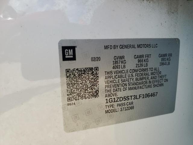 1G1ZD5ST3LF106467 - 2020 CHEVROLET MALIBU LT WHITE photo 12
