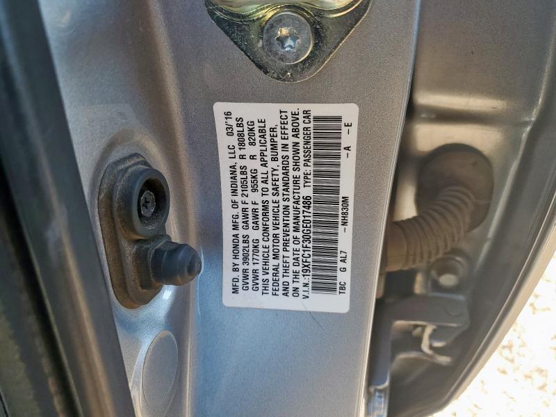 19XFC1F30GE017486 - 2016 HONDA CIVIC EX SILVER photo 12