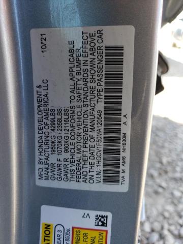 1HGCV1F50MA120549 - 2021 HONDA ACCORD EXL SILVER photo 12