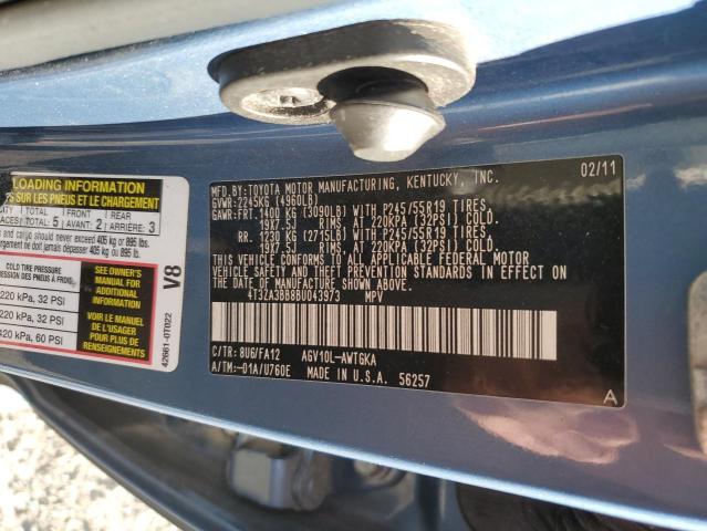 4T3ZA3BB8BU043973 - 2011 TOYOTA VENZA BLUE photo 13