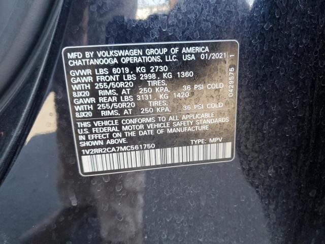 1V2RR2CA7MC561750 - 2021 VOLKSWAGEN ATLAS SE Черный фото 13