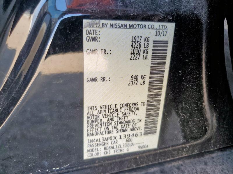 1N4AL3AP0JC139463 - 2018 NISSAN ALTIMA 2.5 黑色 照片 12