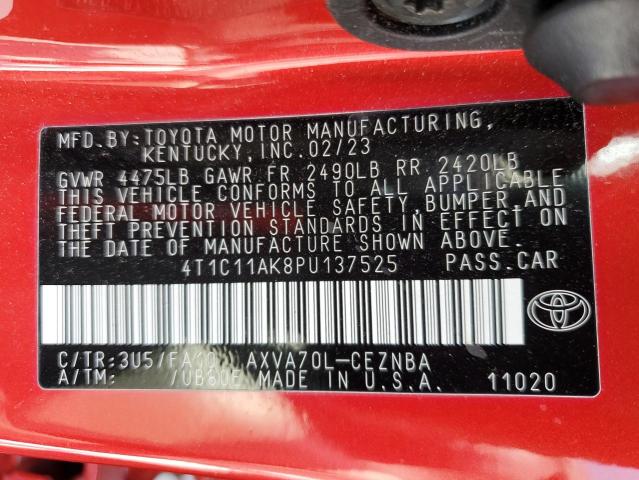 4T1C11AK8PU137525 - 2023 TOYOTA CAMRY LE 红色 照片 13