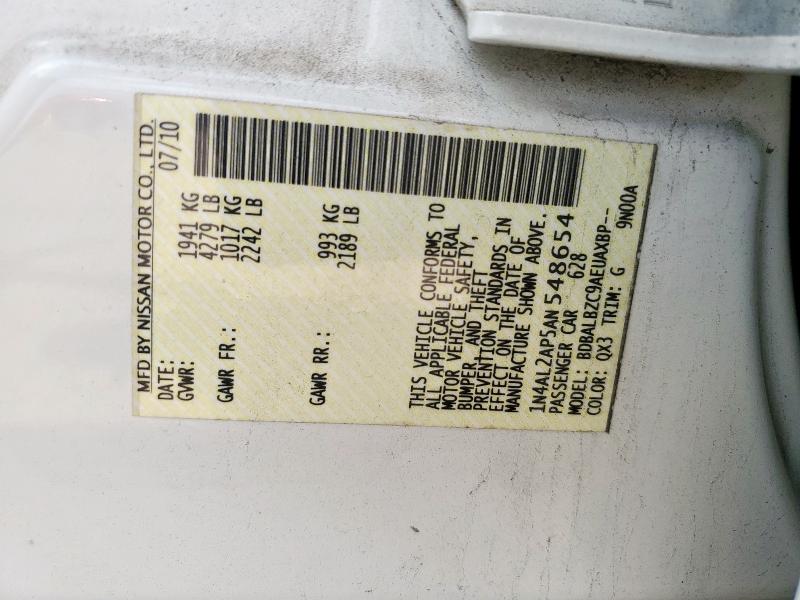 1N4AL2AP5AN548654 - 2010 NISSAN ALTIMA BASE თეთრი ფოტო 13