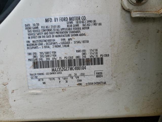 MAJ3S2GE7MC400104 - 2021 FORD ECOSPORT SE Beyaz fotoğraf 13