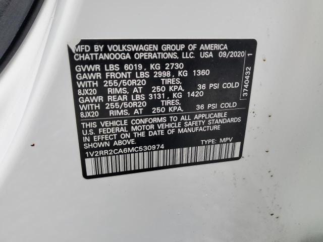 1V2RR2CA6MC530974 - 2021 VOLKSWAGEN ATLAS SE Ақ фото 13
