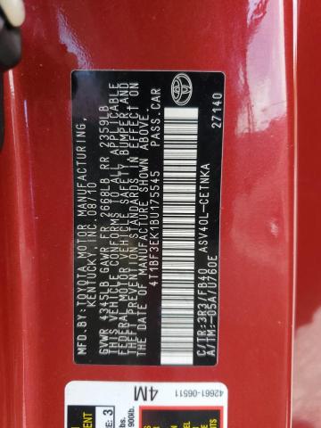 4T1BF3EK1BU175545 - 2011 TOYOTA CAMRY BASE RED photo 13