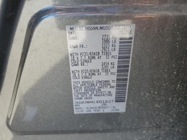 5N1DR2MN4KC601627 - 2019 NISSAN PATHFINDER S Մոխրագույն լուսանկար 14