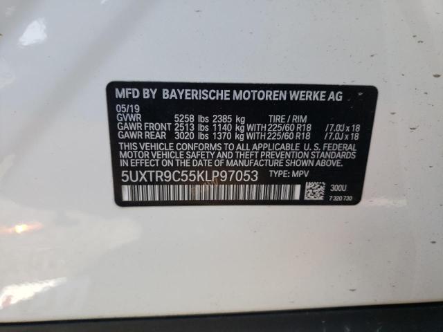 5UXTR9C55KLP97053 - 2019 BMW X3 XDRIVE30I WHITE photo 12