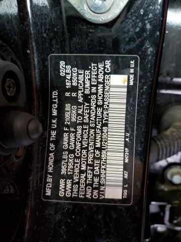 SHHFK7H89LU219048 - 2020 HONDA CIVIC EXL BLACK photo 12