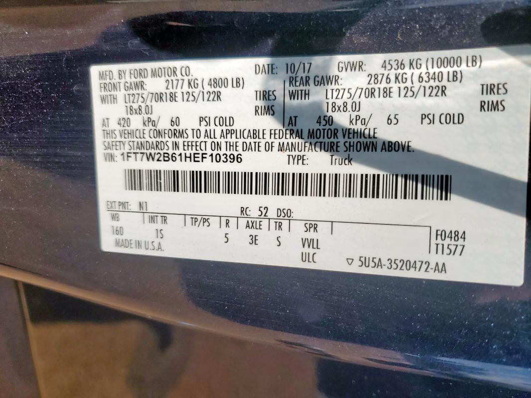 1FT7W2B61HEF10396 - 2017 FORD F250 SUPER DUTY Mavi fotoğraf 13