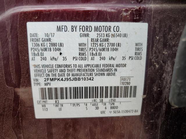 2FMPK4J95JBB10342 - 2018 FORD EDGE SEL Շագանակագույն լուսանկար 14