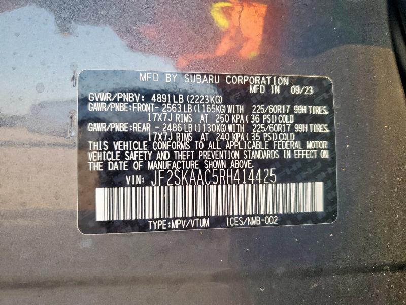 JF2SKAAC5RH414425 - 2024 SUBARU FORESTER GRAY photo 13