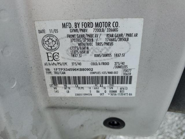 1FTPX04596KB80902 - 2006 FORD F150 SILVER photo 12