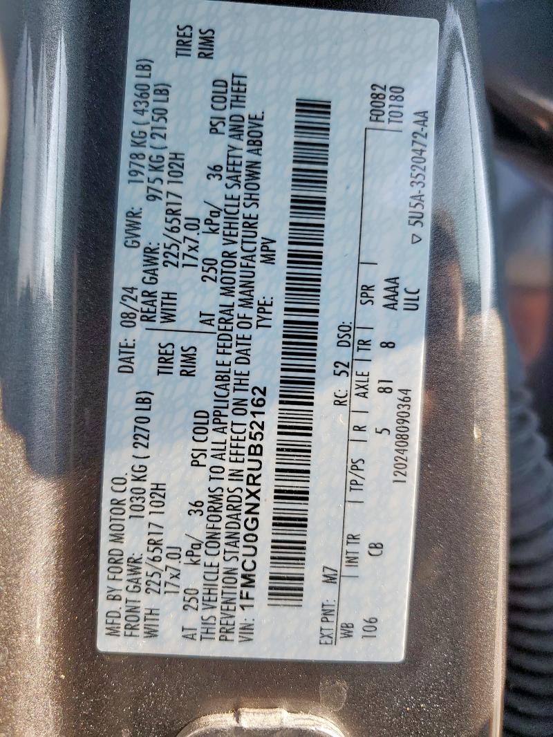 1FMCU0GNXRUB52162 - 2024 FORD ESCAPE ACTIVE 灰色 照片 13