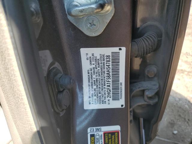 2HGFA1F58AH547838 - 2010 HONDA CIVIC LX GRAY photo 12