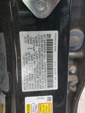 2HGFE2F51NH573570 - 2022 HONDA CIVIC SPORT BLACK photo 12