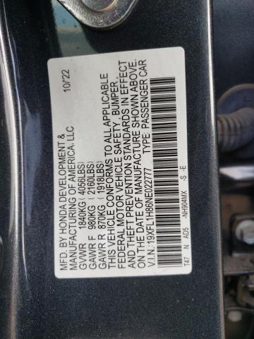 19XFL1H86NE022777 - 2022 HONDA CIVIC SPORT TOURING BLUE photo 12