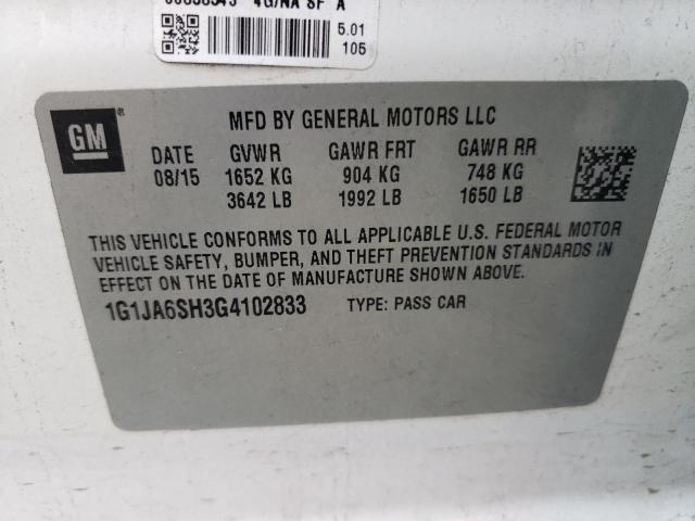 1G1JA6SH3G4102833 - 2016 CHEVROLET SONIC LS WHITE photo 12