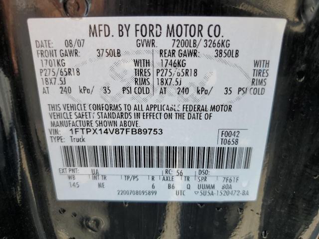 1FTPX14V87FB89753 - 2007 FORD F150 BLACK photo 12