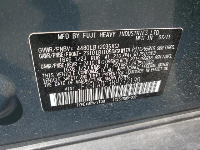 JF2SHABC3BH772190 - 2011 SUBARU FORESTER 2.5X ლურჯი ფოტო 13