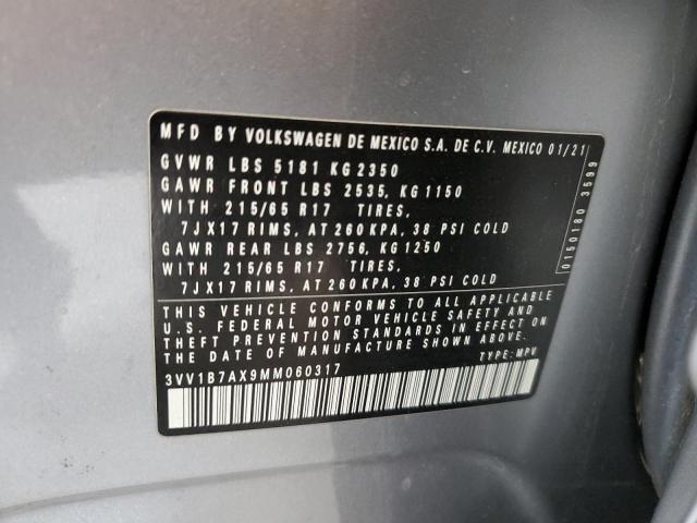 3VV1B7AX9MM060317 - 2021 VOLKSWAGEN TIGUAN S Szary zdjęcie 13