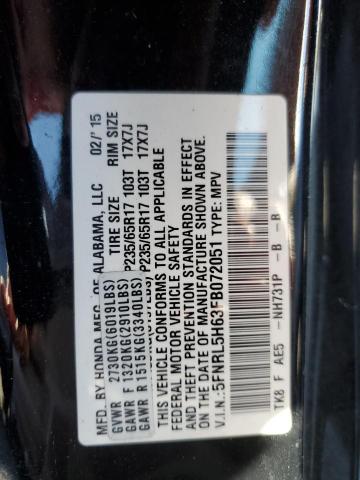 5FNRL5H63FB072051 - 2015 HONDA ODYSSEY EXL BLACK photo 13