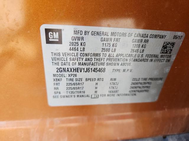 2GNAXHEV1J6145468 - 2018 CHEVROLET EQUINOX LS ნარინჯისფერი ფოტო 12