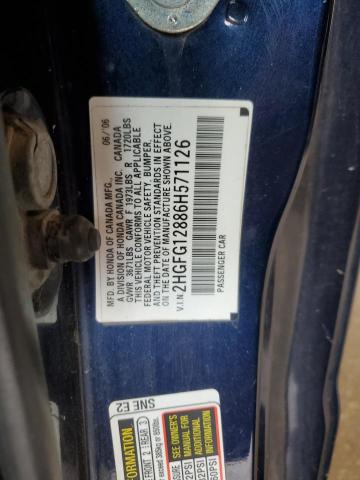 2HGFG12886H571126 - 2006 HONDA CIVIC EX BLUE photo 12