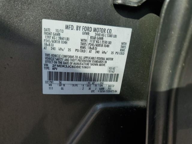 2FMDK3JC6DBE10601 - 2013 FORD EDGE SEL Մոխրագույն լուսանկար 13