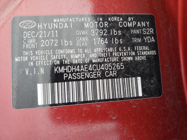 KMHDH4AE4CU405265 - 2012 HYUNDAI ELANTRA GLS BURGUNDY photo 12