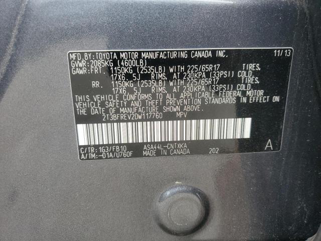 2T3BFREV2DW117760 - 2013 TOYOTA RAV4 LE CHARCOAL photo 13