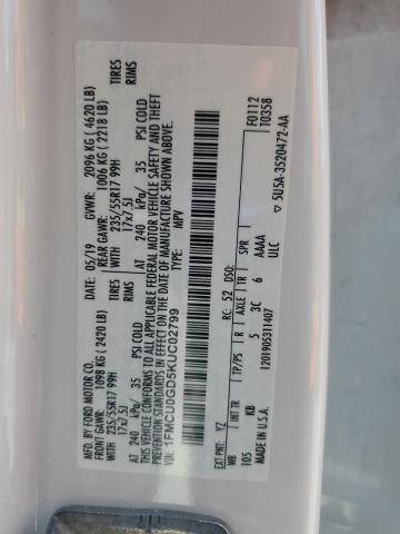 1FMCU0GD5KUC02799 - 2019 FORD ESCAPE SE 白色 照片 13