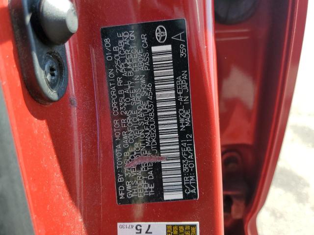 JTDKB20UX83374546 - 2008 TOYOTA PRIUS RED photo 12