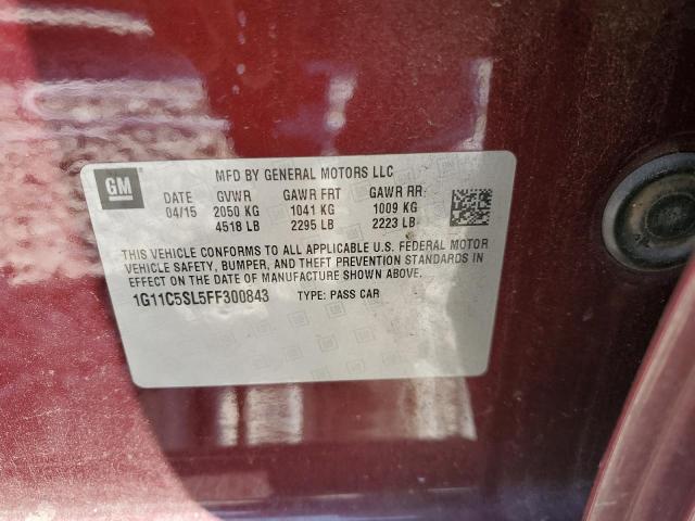 1G11C5SL5FF300843 - 2015 CHEVROLET MALIBU 1LT 红色 照片 12