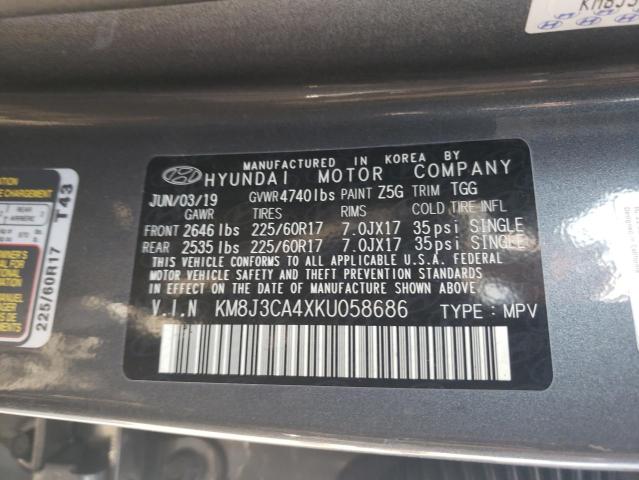 KM8J3CA4XKU058686 - 2019 HYUNDAI TUCSON LIMITED GRAY photo 13