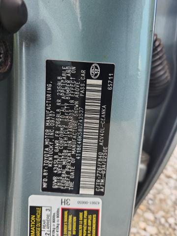 4T1BE46K58U743537 - 2008 TOYOTA CAMRY CE ლურჯი ფოტო 12