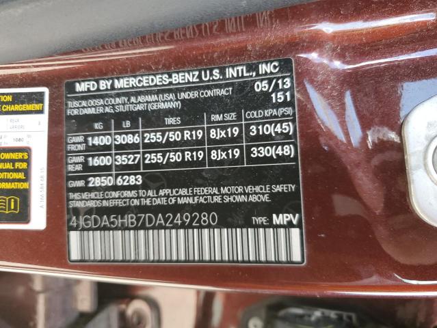 4JGDA5HB7DA249280 - 2013 MERCEDES-BENZ ML 350 4MATIC BURGUNDY photo 13