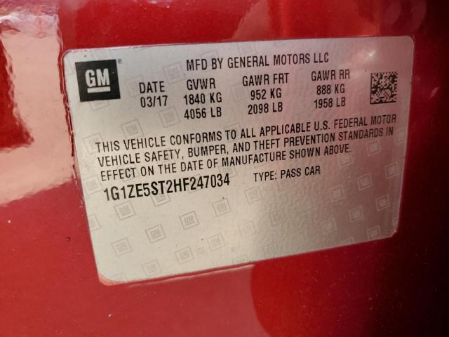 1G1ZE5ST2HF247034 - 2017 CHEVROLET MALIBU LT MAROON photo 12