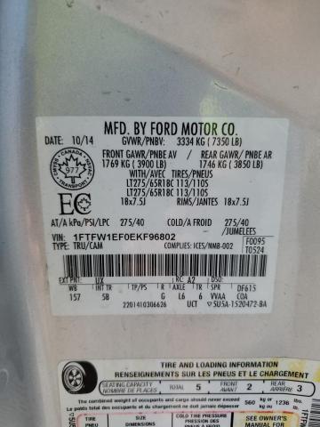 1FTFW1EF0EKF96802 - 2014 FORD F150 SUPERCREW SILVER photo 12