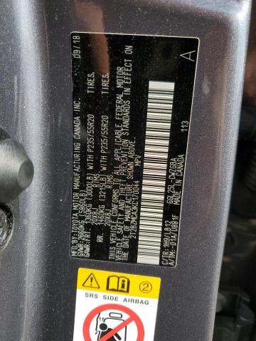 2T2BZMCA3KC170044 - 2019 LEXUS RX 350 BASE Մոխրագույն լուսանկար 13