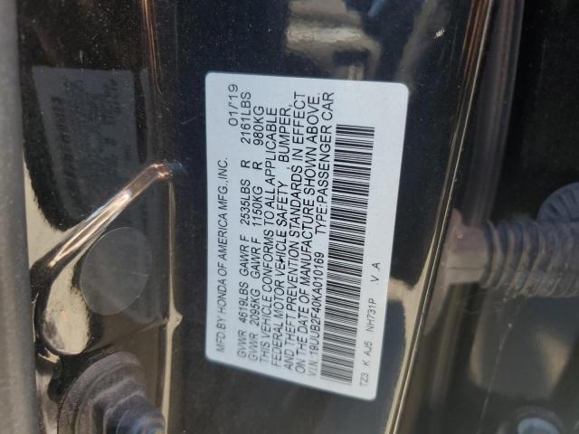 19UUB2F40KA010169 - 2019 ACURA TLX TECHNOLOGY BLACK photo 12