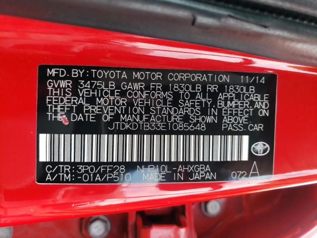 JTDKDTB33E1085648 - 2014 TOYOTA PRIUS C RED photo 12