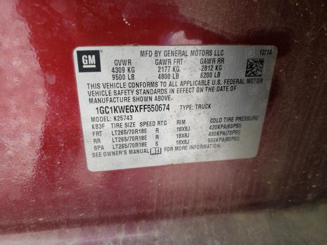 1GC1KWEGXFF550674 - 2015 CHEVROLET SILVERADO K2500 HEAVY DUTY LTZ MAROON photo 12