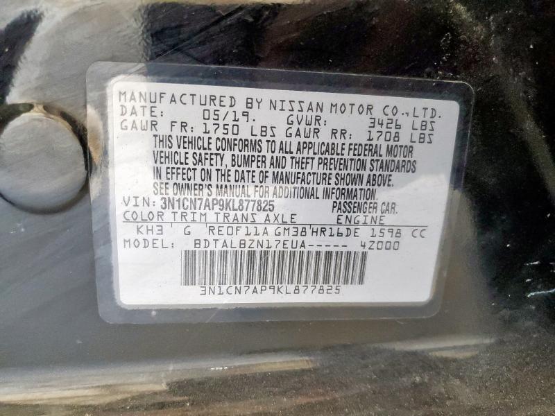 3N1CN7AP9KL877825 - 2019 NISSAN VERSA S 黑色 照片 13