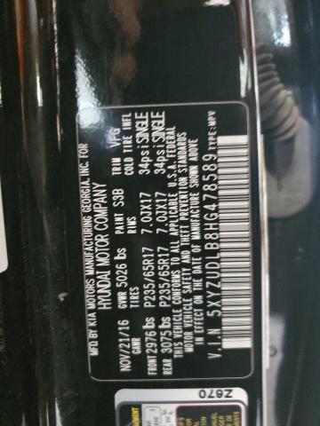 5XYZUDLB8HG478589 - 2017 HYUNDAI SANTA FE S შავი ფოტო 13